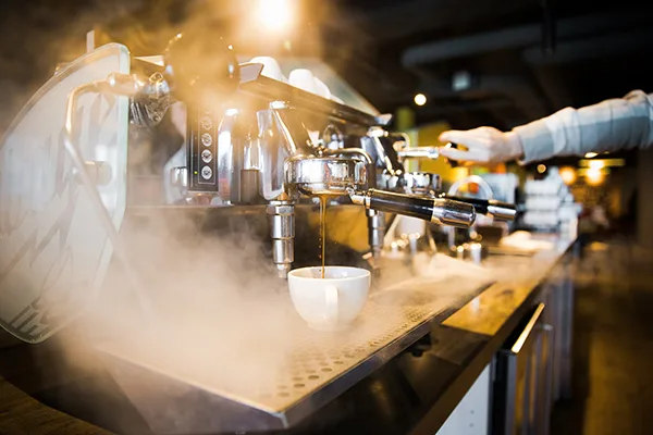A latte being poured